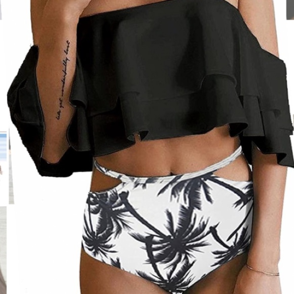 Off Shoulder Ruffle High Waisted Bikini swimsuit